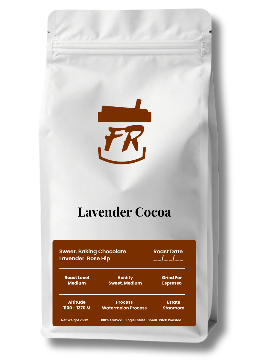 Lavender Cocoa Coffee Arabica with floral and chocolate notes.